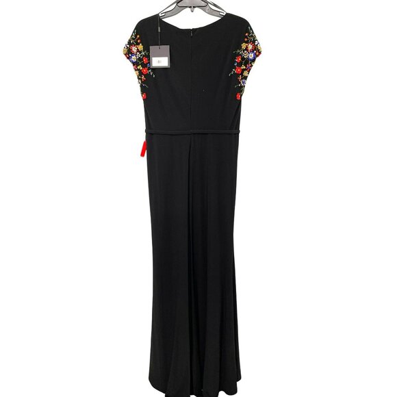 Mac Duggal $498 Black Jersey Beaded Sleeve Maxi Dress Formal Gown Size 10 NWT - Picture 9 of 11